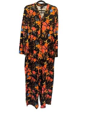 BumbleBella by Jill Martin Black Floral Jumpsuit/romper w/Orange & Pink Bloom L